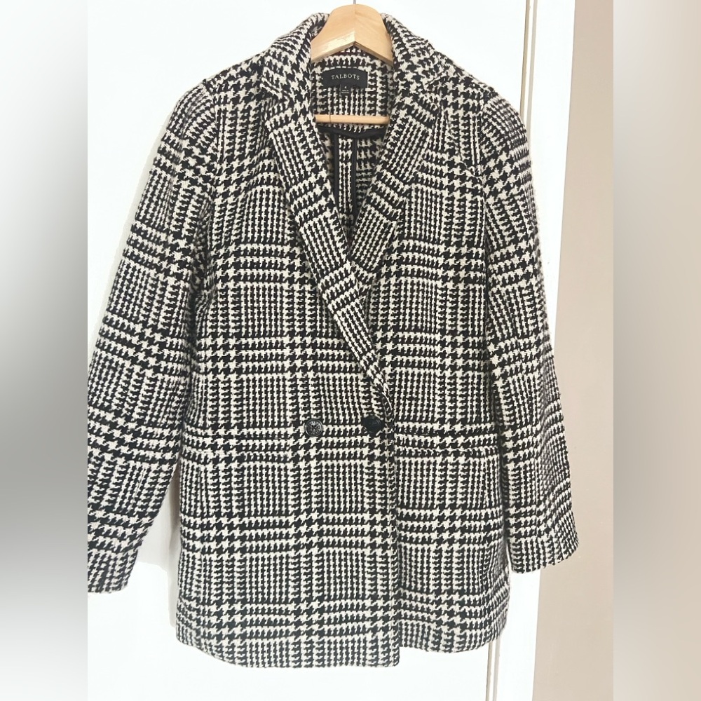 NWT Talbots Womens Black White Striped Houndstooth Jacket